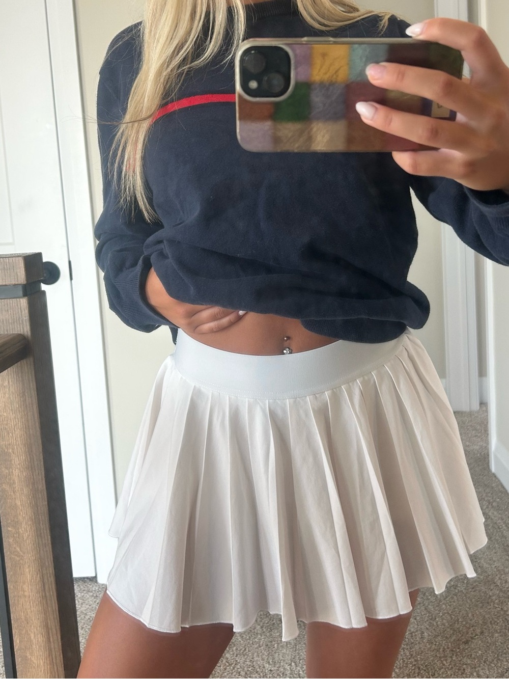 Aritzia White Pleated Mini Skirt